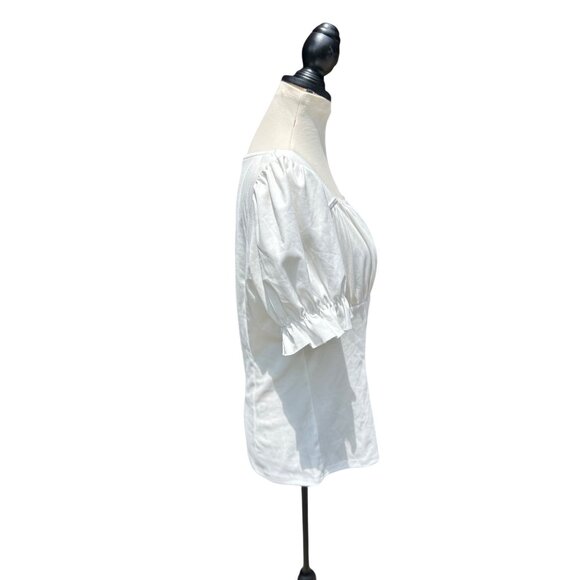 Womens  Sz L White Milkmaid Top Puff Sleeves Cottagecore Peasant Top - Picture 2 of 6